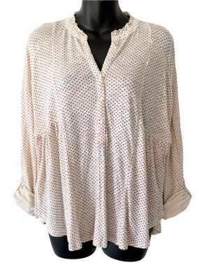 Lucky Brand Peasant Long Sleeve Blouse Womens Small Cream Dot Print Cotton New